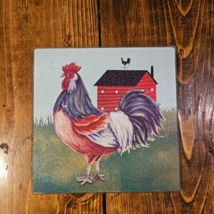 Rooster Farmhouse Glass Cutting Board Trivet Rustic Country Kitchen Decor